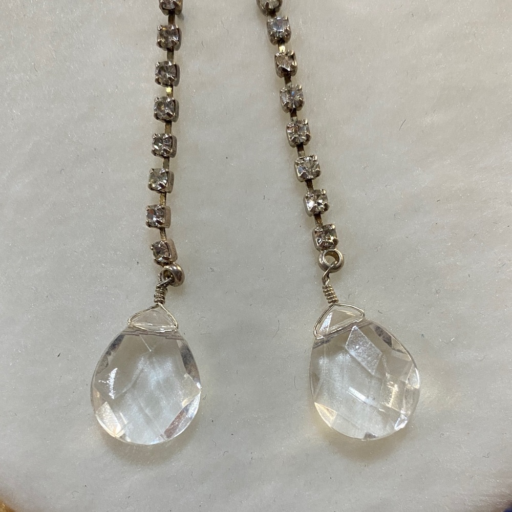 Vintage Dangle Rhinestone Pierced Earrings